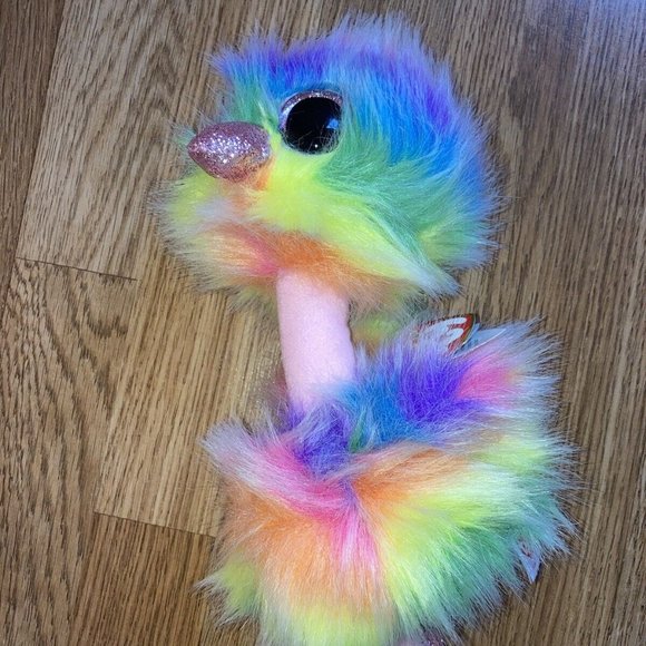 NWT TY ASHA THE OSTRICH RAINBOW COLORED 6" BEANIE BOO - Picture 6 of 7